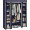 SONGMICS Guardaroba in Tessuto, Armadio Portatile per Camera da Letto, Appendiabiti con Copertura in Tessuto, Portabiti, 45 x 150 x 175 cm, 12 Scomparti, Struttura in Metallo, Blu scuro LSF003I02