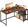 VASAGLE Scrivania Angolare a L, Scrivania Gaming per Computer con Scaffale Reversibile, Ripiano Regolabile in Altezza, per Studio Ufficio, 120 x 80 cm, Marrone Vintage LWD136KD01