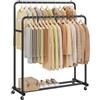 SONGMICS Stand Appendiabiti con Ruote, Attaccapanni, 2 Ruote con Freno, Camera da Letto, Portata fino a 90 kg, 46,5 x 110 x 155,5 cm, Nero Inchiostro HSR017BH01