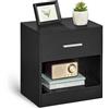 VASAGLE CUSTOS Collezione - Comodino, Tavolino con Cassetto, Maniglia, Scomparto Aperto, per Camera da Letto, Soggiorno, Nero Classico LET619T56