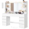 VASAGLE Toeletta con Luci, Postazione Trucco con Specchio, Prese e Porte USB, Scrivania con Cassetti, Mobile per Camera da Letto, 137 x 40 x 144,3 cm, Bianco Nuvola, Collezione KAILYN RDT341WB01