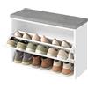VASAGLE Panchina Scarpiera a 3 Ripiani per 9 Paia di Scarpe, Panca da Ingresso, Cassetto a Ribalta con Divisorio Regolabile, 30 x 80 x 53,5 cm, per Camera, Bianco Nuvola e Grigio Tortora LSB122WB01