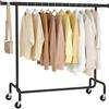 SONGMICS Stand Appendiabiti con Rotelle, Portabiti per Carico Pesante, Barra Estensibile, Portata 130 kg, 45 x (110-150) x 162,9 cm, Metallo Cromato, Nero Opaco HSR011B01