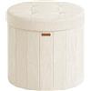 SONGMICS Pouf Contenitore Rotondo, in Pelle Sintetica, Pieghevole, Poggiapiedi, Sgabello, 47 x 47 x 45 cm, 65L, 150 kg, per Soggiorno, Bianco Crema, Collezione Minota LSF609WD01