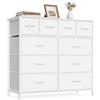 SONGMICS Cassettiera con 10 Cassetti in Tessuto, Mobiletto Organizer, Struttura in Acciaio, per Camera da Letto, Soggiorno, 98,7 x 30 x 96,2 cm, Bianco Nuvola, Collezione BELLAH LGS236W101