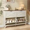 VASAGLE LIRY Collezione - Scarpiera con 4 Scomparti a Ribalta, Scarpiera Ingresso Slim, Stile Farmhouse, per 20-24 Paia di Scarpe, Bianco Vintage e Marrone Miele HSC401W101