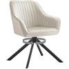 SONGMICS Sedia da Pranzo, Portata 120 kg, Poltrona Girevole Imbottita con Braccioli, Velluto, Gambe in Acciaio, per Sala da Pranzo Cucina, Beige Cappuccino e Nero Inchiostro KDC161LH01V2
