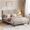 VASAGLE Struttura Letto Matrimoniale, Telaio Letto, per Materasso 140 x 200 cm, Testiera Imbottita Regolabile, Metallo e Legno, Moderno, Beige Cappuccino RMB504LH01