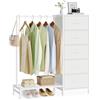 SONGMICS Stand Appendiabiti con Cassettiera, Armadio Aperto con 5 Cassetti in Tessuto e Barra, Ripiano Inferiore, 96,2 x 30 x 117,7 cm, Bianco Nuvola, Collezione BELLAH LGS423W101