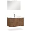 AQA DESIGN mobile bagno composizione 4 pezzi, mobile bagno con lavabo, base sospesa con frontali in MDF cannettato, set mobili bagno nr2 cassetti - Rovere - 101x46,5x190 cm