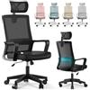 JUPPLIES Sedia da Ufficio Ergonomica Reclinabile con Poggiatesta Regolabile e Braccioli | Sedia da Scrivania con Supporto Lombare e Rete Traspirante | Schienale Alto (Nero)