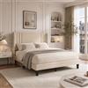 MIOOSUT Letto imbottito 160 x 200, Letto matrimoniale con Testata Confortevole, Antirumore, Spazio di Archiviazione sotto il Letto, Design Moderno e Minimalista, tessuto di lino, senza materasso, beige