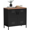 HOMCOM Credenza Cucina in Acciaio 80x40x80cm Nero e Marrone Effetto Legno