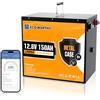 ECO-WORTHY LiFePO4 Batteria Bluetooth, 150 Ah, 12 V, protezione BMS da 120 A da basse temperature, max. 15000 cicli, batteria al litio da 1920 Wh, 12 V, per camper, pannelli/impianti solari, barca
