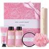 SPA LUXETIQUE Set Bagno Regalo Donne - 6Pcs Set per la Cura del Profumo di Rosa da Viaggio, Gel Doccia, Lozione per il Corpo, Bagnoschiuma, Borsa in Tela con Coulisse, Regalo Festa della Mamma