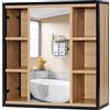 EUGAD Mobile da Bagno Salvaspazio a 6 Scomparti Aperti, Pensile da Bagno Sospeso, Porta a Specchio, con Ripiani Regolabili Mobiletto, in Metallo e Truciolare 60x16x58cm