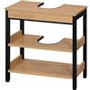 eSituro Mobiletto da Bagno Salvaspazio, Mobile Sottolavabo per Bagno a 3 Ripiani, Mobiletto Sotto Lavandino a Giorno, Struttura in Metallo e Legno, Nero e Rovere Chiaro, 60x30x60cm