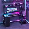 YOUDENOVA Scrivania da gioco con cassetti e ripiano, 130 x 48 cm, tavolo da gaming con LED, presa e USB, scrivania per computer con supporto per monitor, ripiani e supporto per cuffie, fibra di