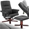 tectake® Poltrona TV Relax Reclinabile, Poggiapiedi, Ecopelle, Schienale Regolabile, Imbottitura Confortevole, Girevole a 360°, Piedini in Legno Robusti, 95x78x75-100 cm - Base a Croce, Nero/Marrone