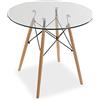 VERSA Priya Tavolo da Pranzo per Cucina, terrazzo, Giardino o Sala da Pranzo, Misure (A x L x l) 73 x 80 x 80 cm, Vetro e Legno, Colore Marrone e Trasparente