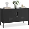 tectake® Madia Soggiorno Moderna, 100x42,5x65 cm, Consolle Ingresso, in Acciaio Industriale, 2 Ante e Ripiani regolabili, Mobile Ingresso con Chiave, Armadietto, Mobile Soggiorno e Cucina - Nero