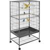 tectake® Gabbia per Uccelli, Spaziosa Voliera Rettangolare, Due Cancelletti, 3 Posatoi, Piedini a Rotelle Bloccabili, 131 x 78 x 52 cm, Antracite, Senza tetto - 131 x 78 x 52 cm