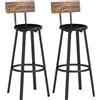 HOMCOM Set 2 Sgabelli Bar con Schienale in Finta Pelle Marrone Rustico