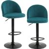 HOMCOM Set 2 Sgabelli Bar in Velluto Cucina Altezza Regolabile Blu
