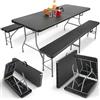 AREBOS Set tavolo pieghevole da campeggio con 2 panche | Set tavolo da giardino effetto rattan per 8 persone | Resistente UV e intemperie | Struttura in acciaio stabile | Facile da trasportare