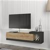 [en.casa] Mobile TV Sospeso 150 x 29,5 x 38,5 cm Mobile Porta TV a Parete Supporto TV a Muro con Anta a Ribalta e Scomparto Laterale Aperto - Effetto Rovere/Antracite