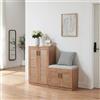 [en.casa] Set di Armadio Scarpiera e Panca Contenitore con Seduta Imbottita Mobile Portascarpe Ante a Persiana e Ripiani Inclinati 97 x 120 x 36 cm MDF Effetto Rovere