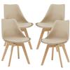 [en.casa] Set 4 Sedie con Gambe in Legno di Faggio e Scocca Rivestita in Similpelle Seduta Imbottita Design Ergonomico per Sala Pranzo Cucina Ufficio - Beige