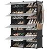 SONGMICS Scarpiera, Scaffale Modulare a 8 Scomparti per 32 Paia di Scarpe da Ingresso, con Sportelli, Telaio in Acciaio e Ripiani in Plastica, Camera da Letto, Nero e Trasparente LPC034B01