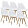 [en.casa] Set 6 Sedie con Gambe in Legno di Faggio e Scocca Rivestita in Similpelle Seduta Imbottita Design Ergonomico per Sala Pranzo Cucina Ufficio - Bianco