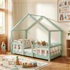 [en.casa] Letto per Cameretta a Forma di Casetta con Barriera di Protezione Letto Singolo in Stile Montessori per Bambini Struttura in Legno di Pino 70 x 140 cm Menta Verde/Bianco