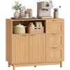WOLTU Credenza, Mobile da Cucina con 3 Cassetti, Buffet Cucina in Legno, con Ripiano Regolabile, Scomparto Aperto e 2 Ante, Salvaspazio, per Soggiorno, Sala da Pranzo, 90x35x80 cm, Effetto Legno