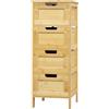 EUGAD Mobile da Bagno Freestanding in Bambù con 4 Cassetti, Mobiletto per Soggiorno, Studio, Camera da Letto, 30x30x80cm, Colore Naturale del Bambù