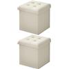 WOLTU Set di 2 Pouf con Contenitore, Puffo Pieghevole con Coperchio, Poggiapiedi Divano, Cubo Seduta con Ripiano, per Soggiorno o Camera da Letto, 30x30x30 cm, Crema