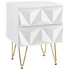 EUGAD Comodino per Camera da Letto, Comodino Bianco con 2 Cassetti e Gambe Dorate, 40x40x53cm, Tavolino da Salotto, Divano, Cameretta, Frontale in Rilievo, in Legno e Metallo, 0001CTG