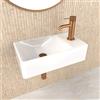HOGART Lavabo Piccolo Bagno in Ceramica 38x22cm con Vasca a Sinistra - Lavandino Rettangolare Compatto Salvaspazio, Foro Rubinetto Senza Troppopieno, Sospeso o da Appoggio per WC Ospiti, Bagni Moderni