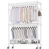 Himimi Doppio Appendiabiti con Ripiani Regolabili in Altezza, Appendiabiti Robusto con 2 Ganci, Appendiabiti con Ruote, Stand Appendiabiti 90 * 42 * 205cm, Bianco