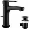 CECIPA Rubinetto da bagno nero | CECIPA Rubinetto con barra a cerniera, senza mani sporche,Rubinetto per lavabo incluso Piletta di scarico Lavabo, Rubinetto per lavabo Nero MIRAS-B