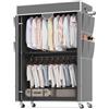 Himimi Appendiabiti con copertura per carichi pesanti su ruote e ripiani, regolabile in altezza, stabile, in metallo, con 2 aste appendiabiti e 4 tasche laterali, 90 x 45 x 205 cm, grigio
