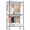 Himimi Doppio Appendiabiti con Ripiani Regolabili in Altezza, Appendiabiti con 2 Ganci, Carrello Appendiabiti con Ruote, 60 * 42 * 205cm, Grigio