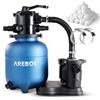Arebos Impianto filtrante a sabbia con pompa | 350 W | 9500 l/h | volume del serbatoio fino a 20 kg di sabbia | con manometro a pressione, con sfere filtranti da 600 g | blu