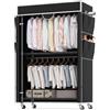 Himimi Appendiabiti a 3 Ripiani con Copertura Appendiabiti Robusto su Ruote con Altezza Regolabile, Stabile Struttura in Metallo con 2 Barra per Vestiti e 4 Tasche Laterali, 90 * 45 * 205cm, Nero