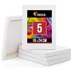 Zenacolor Set di 5 Tela per Dipingere 18x24 - Telaio di Legno 100% Cotone 340GSM - Tele per Dipingere per Colori Acrilici Pittura, Ad Olio, Tempera - Telo Bianco per Artisti