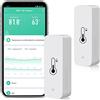 SENCKIT Confezione da 2 sensori di umidità WiFi: monitor di temperatura senza fili con notifica app, esportazione di memoria dati gratuita, igrometro interno intelligente