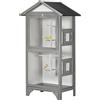 PawHut Voliera Gabbia per Uccellini da Esterno in Legno di Abete, 3 Aperture con Blocco 4 Posatoi e Vassoio Rimovibile, Grigio Chiaro, 80.5x57x153cm