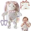 Moonkie Doudou Neonato, Peluche per bambini Coniglio, Copertina con Giochi Dentizione, Regalo Neonata Femmina per Baby Shower e Compleanni, Peluche con Nastri Testurizzati, Orecchie Fruscianti